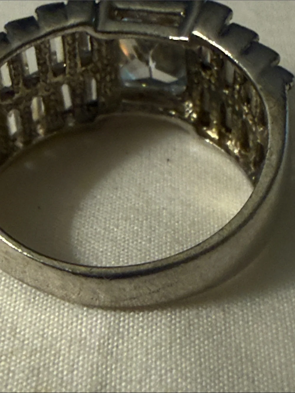 Classic Silver-Tone Clear Stone Statement Ring